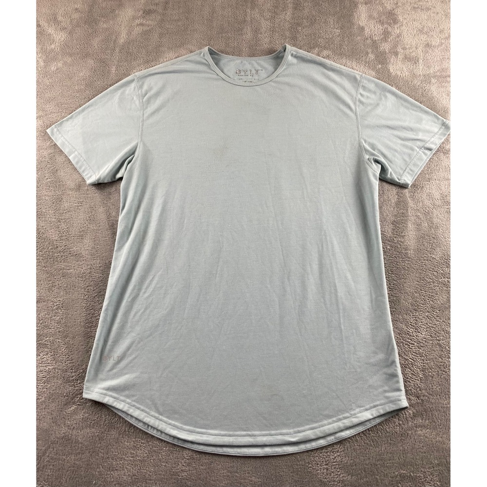 BYLT Premium Basics Mens Drop Cut Short Sleeve T-Shirt Light Blue Grey Large L